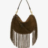 Oskan Hobo Zip Fringed Suede Calfskin Leather Handbag
