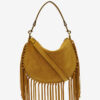 Oskan Hobo Zip Fringed Suede Calfskin Leather Handbag