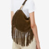 Oskan Hobo Zip Fringed Suede Calfskin Leather Handbag