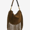 Oskan Hobo Zip Fringed Suede Calfskin Leather Handbag