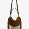 Oskan Hobo Zip Fringed Suede Calfskin Leather Handbag