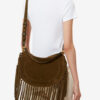Oskan Hobo Zip Fringed Suede Calfskin Leather Handbag