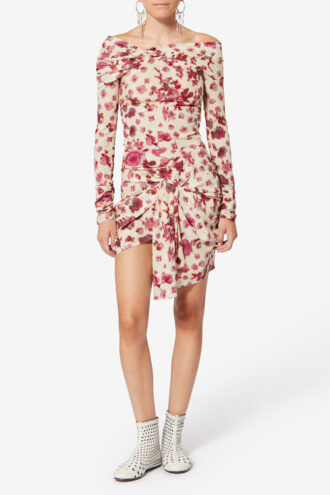 Ovia Short Draped Printed Stretch Silk Skirt