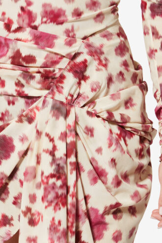 Ovia Short Draped Printed Stretch Silk Skirt
