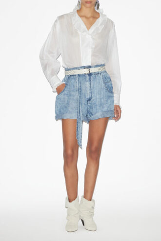 Pamiala Frilly Blouse in Plain-Colored Cotton Voile