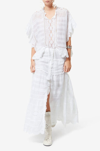 Payton Caftan Style Cotton and Floral Lace Top