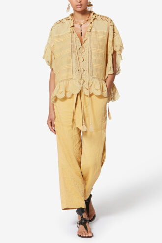 Payton Caftan Style Cotton and Floral Lace Top