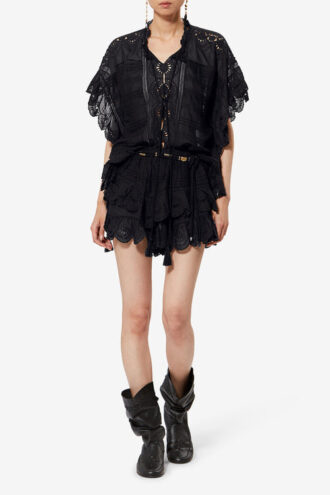 Payton Caftan Style Cotton and Floral Lace Top