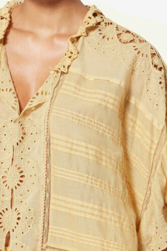 Payton Caftan Style Cotton and Floral Lace Top