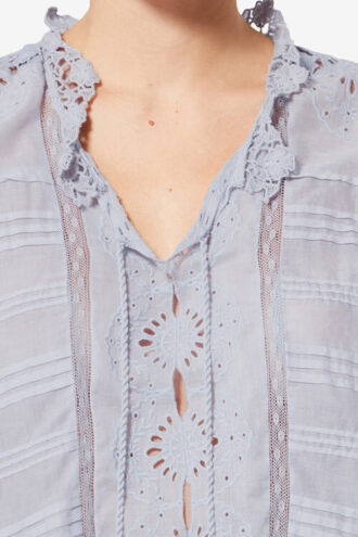 Payton Caftan Style Cotton and Floral Lace Top