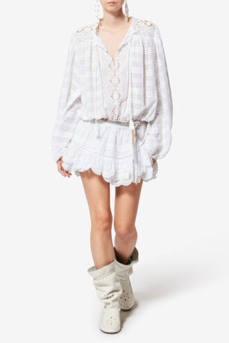 Preya Short Ruffled Cotton and Floral Lace Dress