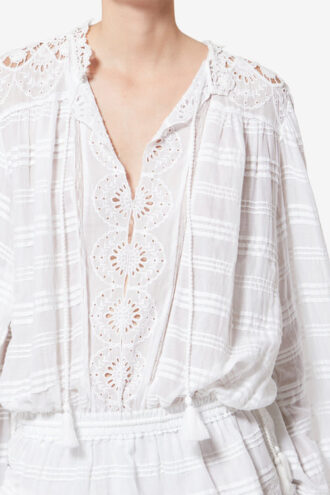 Preya Short Ruffled Cotton and Floral Lace Dress
