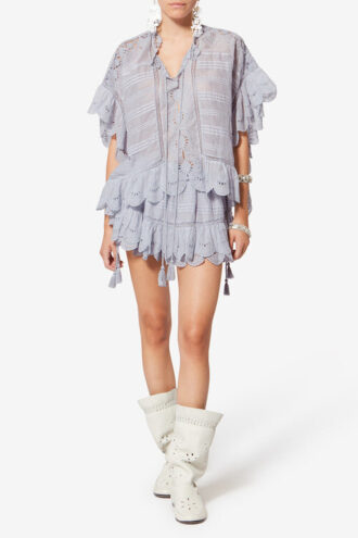Puria Short Ruffled Cotton and Floral Lace Skort