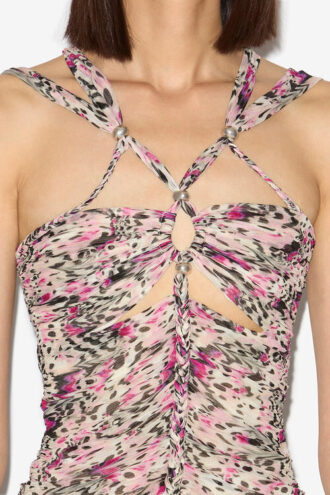 Revon Strappy Gathered Printed Silk Top