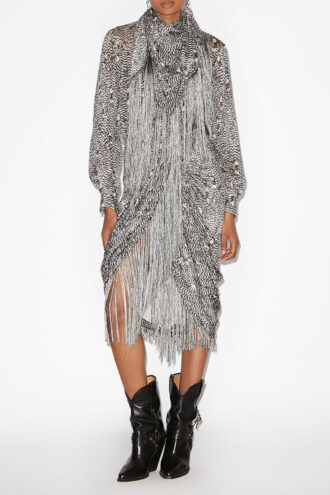 Roany Draped Skirt in Fringed Burnout Velvet