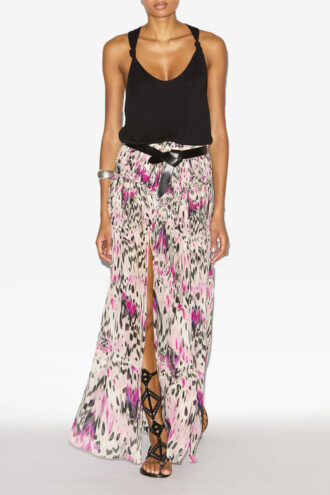 Rolande Gathered Printed Silk Skirt