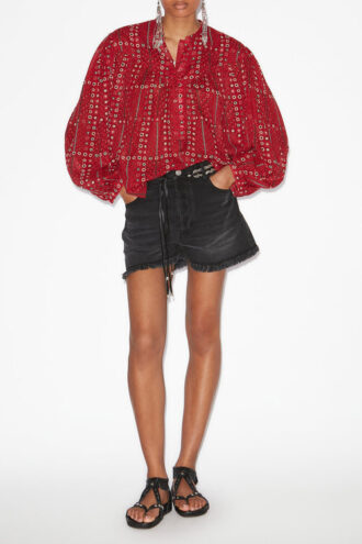 Salika Printed and Gathered Cotton Voile Blouse