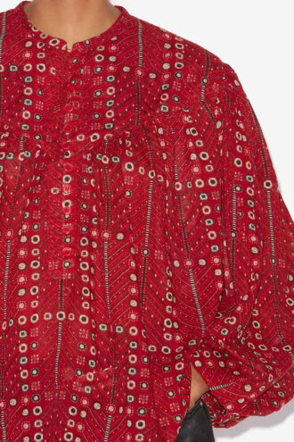 Salika Printed and Gathered Cotton Voile Blouse
