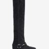 Selize Flat-Heeled Thigh Boots in Suede Calfskin Leather