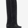 Selize Flat-Heeled Thigh Boots in Suede Calfskin Leather