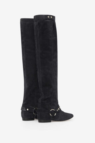 Selize Flat-Heeled Thigh Boots in Suede Calfskin Leather