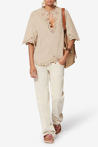 Shana Tunic Style Openwork Cotton Top