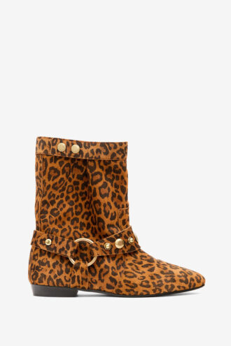 Stania Printed Flat-Heeled Suede Calfskin Leather Boots