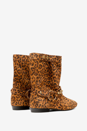 Stania Printed Flat-Heeled Suede Calfskin Leather Boots