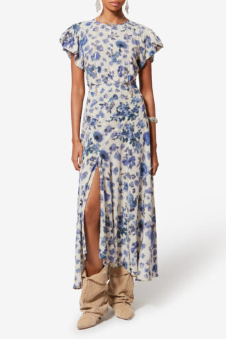 Tullya Printed Draped Stretch Silk Top