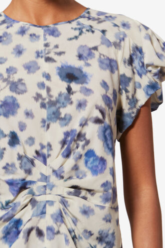 Tullya Printed Draped Stretch Silk Top