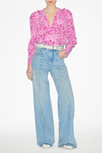 Zarga Pleated Blouse in Printed Silk