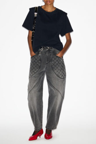Zelitos Plain-Colored Cotton T-Shirt with Shoulder Pads