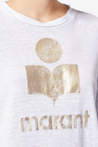 Zewel Plain-Colored Linen T-Shirt with Logo