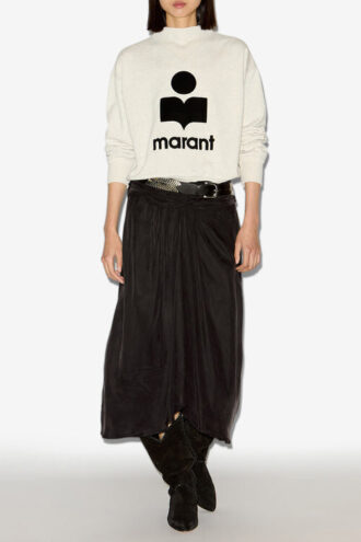 Zoan Gathered Satin Midi Skirt