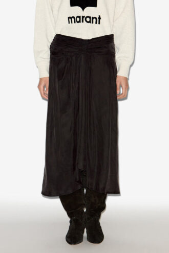 Zoan Gathered Satin Midi Skirt