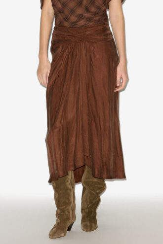 Zoan Gathered Satin Midi Skirt