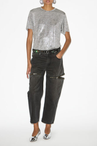 Zoeline Metallic Jersey T-Shirt with Logos
